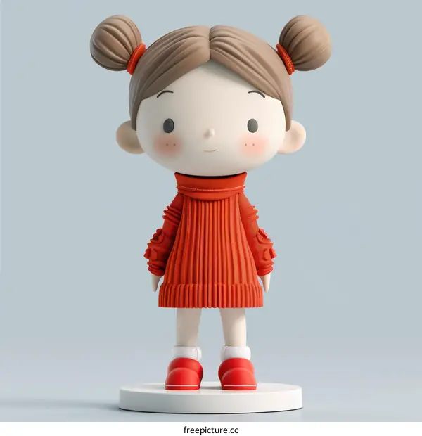 3D rendering of a cute cartoon girl with brown hair and red sweater
