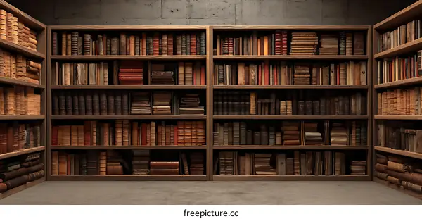 Antique Wooden Bookshelves Filled with Literature
