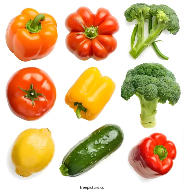 Fresh Vegetables Food Collage Isolated White Background
