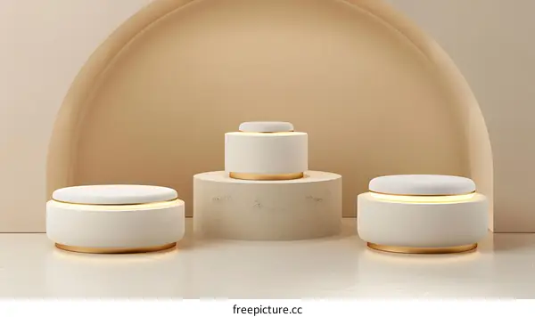 Minimalist Beige And White Podium With Golden Rim