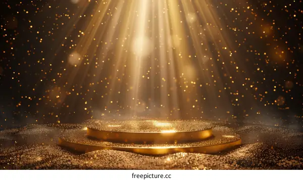 Golden particles background with a spotlight on the stage