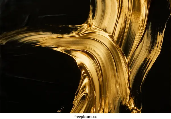 Abstract Gold Paint Swirls on Black Background