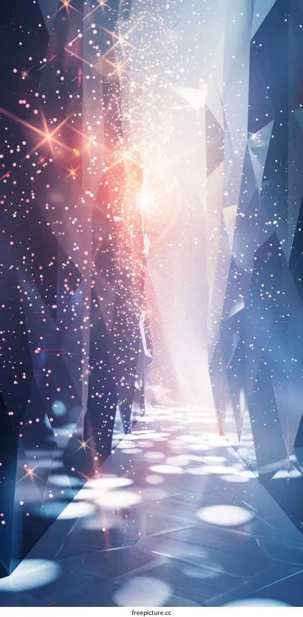 Abstract Crystal Tunnel with Purple and Blue Glow