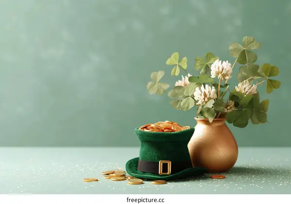 St Patricks Day Decor with Gold Coins and Shamrock