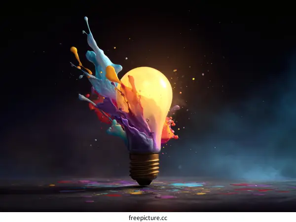 Creative Inspiration Lightbulb with Colorful Splash