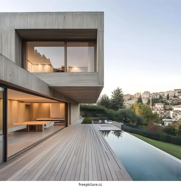 Modern Concrete House with Swimming Pool and Deck