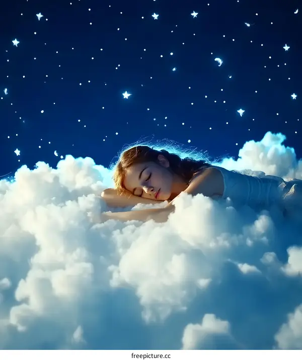 Sleeping Beauty on the Clouds With Stars