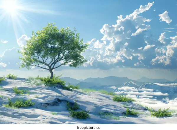 Solitary Tree on a Snow-Covered Mountain Peak