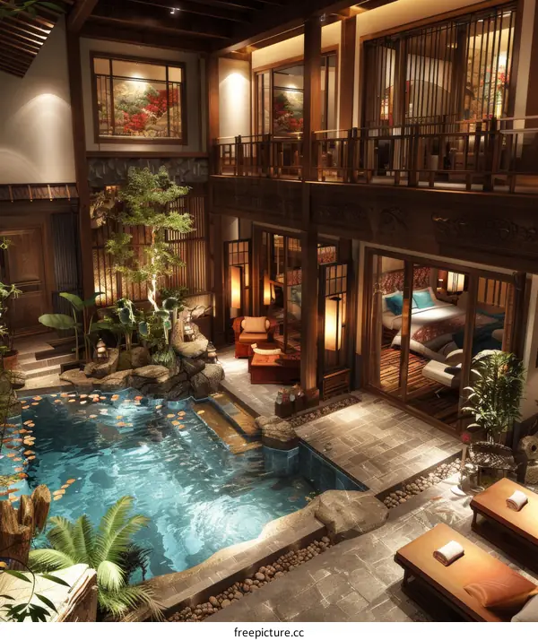 Luxury Indoor Villa Courtyard with Swimming Pool