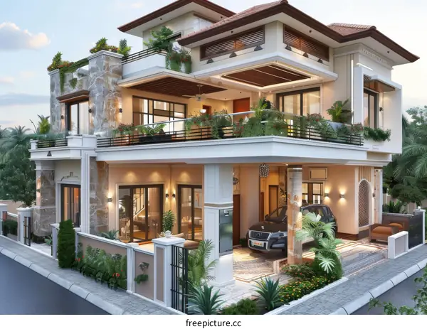 Modern Elegant House Exterior Design Illustration