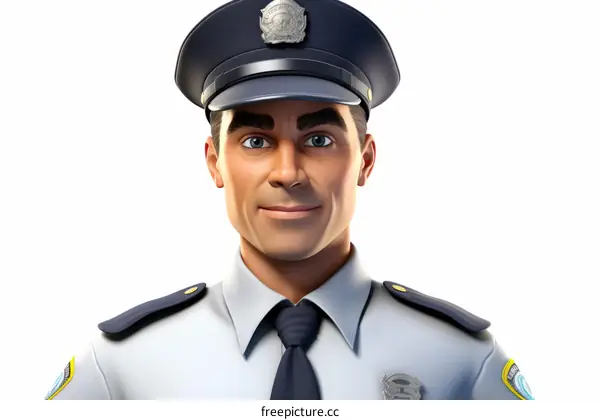 3D illustration of a smiling police officer