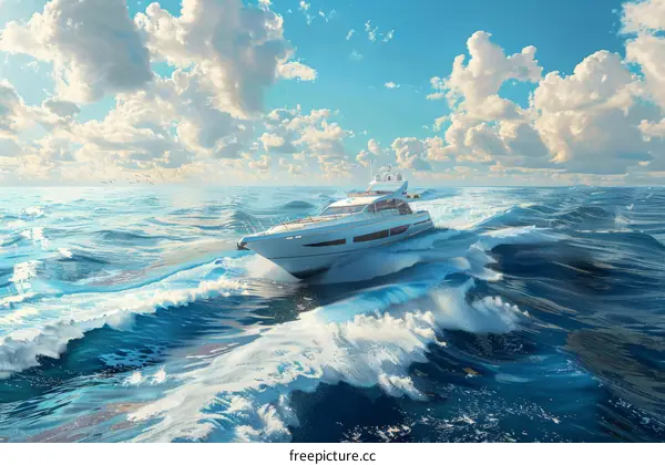 Luxury Yacht Cutting Through Waves