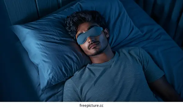 Man Sleeping with Eye Mask in Bed at Night
