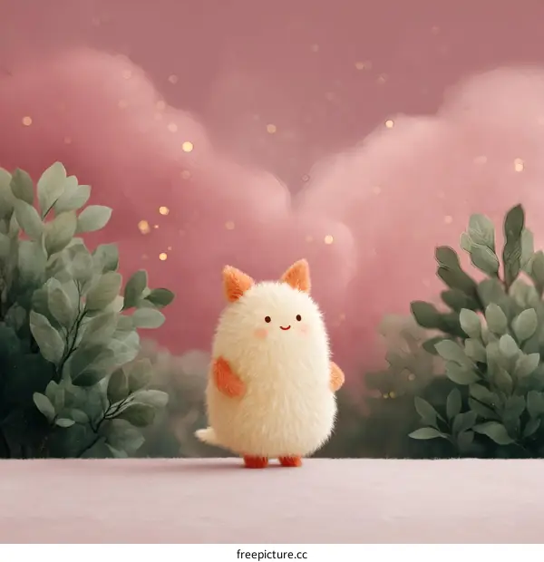 Fluffy Creature in a Pink Sky