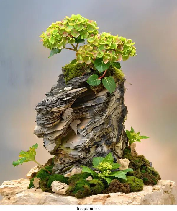 Closeup Of A Bonsai Tree With Green Flowers