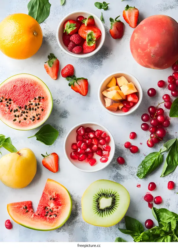 Fresh Fruit and Berries Flat Lay Photography