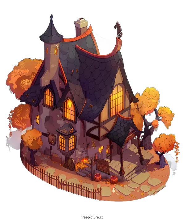 [Transparent Background PNG]Autumn Cottage Illustration