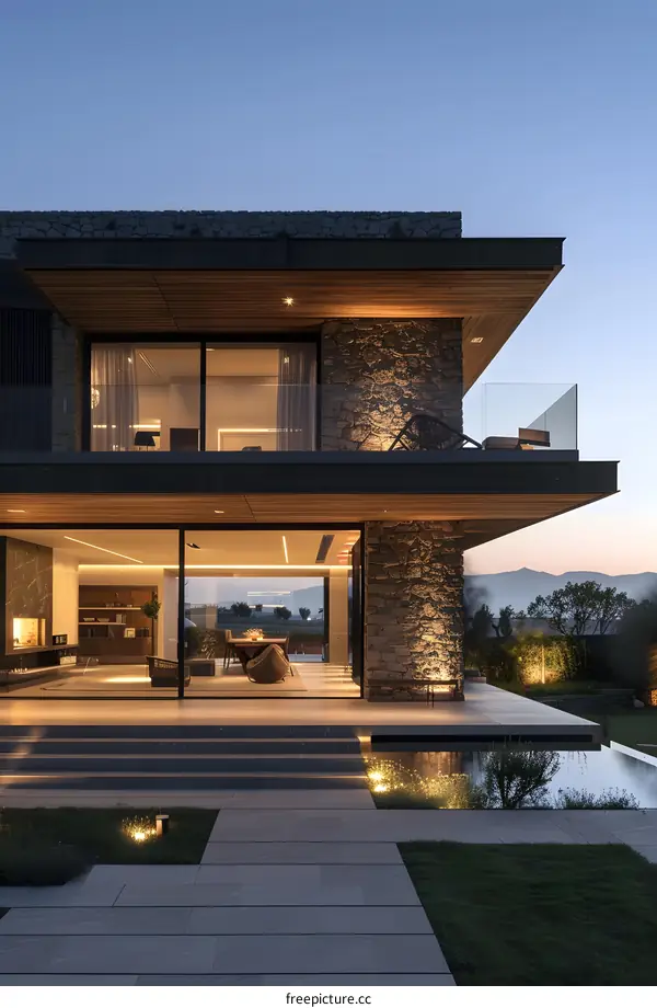 Modern Luxury Villa with Stone Facade and Glass Windows