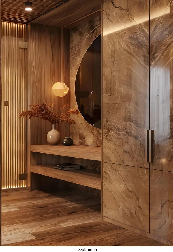 Modern Interior Design with Wooden Floor and Shelves