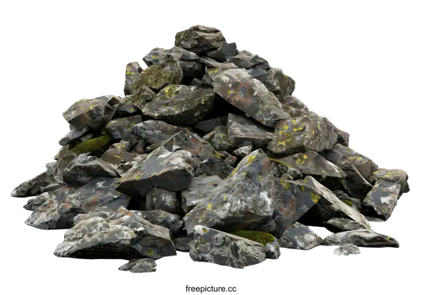 [Transparent Background PNG]Pile of Rocks with Moss Isolated on White Background