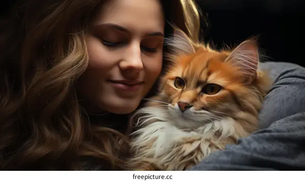 A ginger cat and a woman