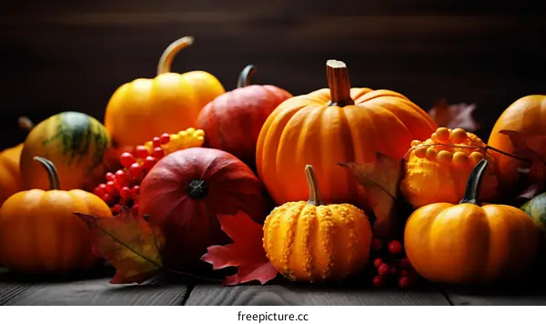A beautiful still life of pumpkins and gourds.