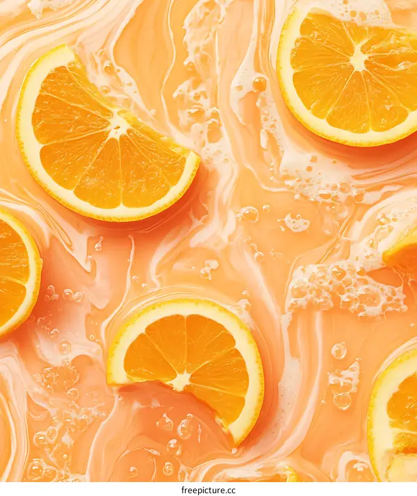 Orange Slices in a Creamy Orange Liquid with White Bubbles