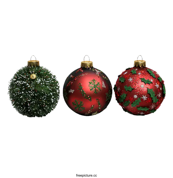 [Transparent Background PNG]Three Christmas Ornaments on White Background