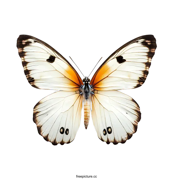 [Transparent Background PNG]White Butterfly with Orange Markings Isolated on transparent background