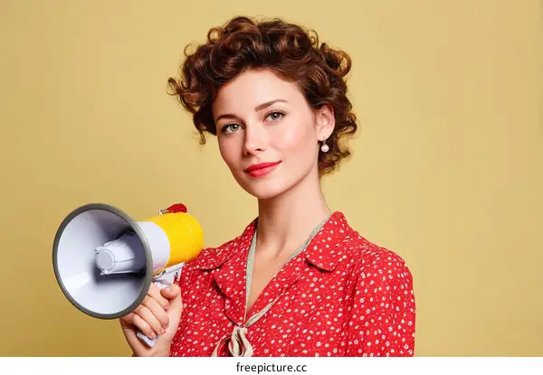 Woman with Megaphone Vintage Style Fashion Portrait