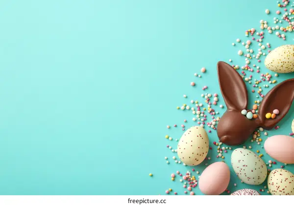 Colorful Easter Chocolate Eggs and Bunny Decoration