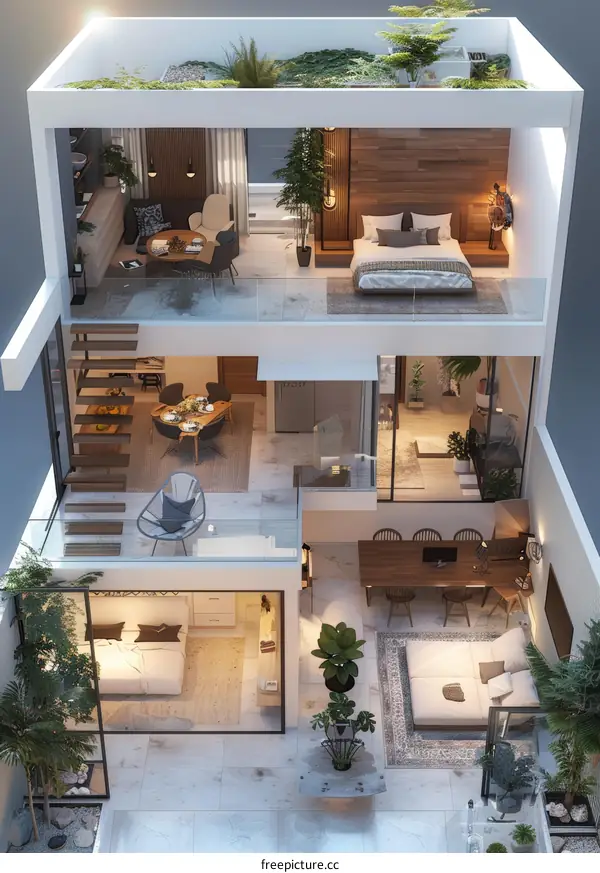 Modern Multi-Level Home Design Illustration