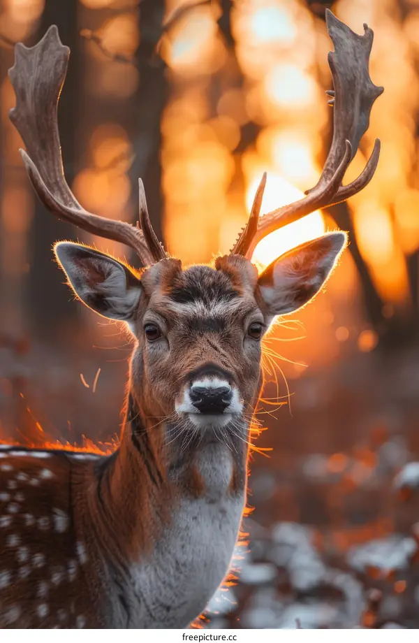 Portrait of a majestic deer in the setting sun
