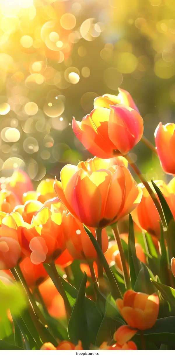 Orange Tulip Flowers Blooming In Sunny Day