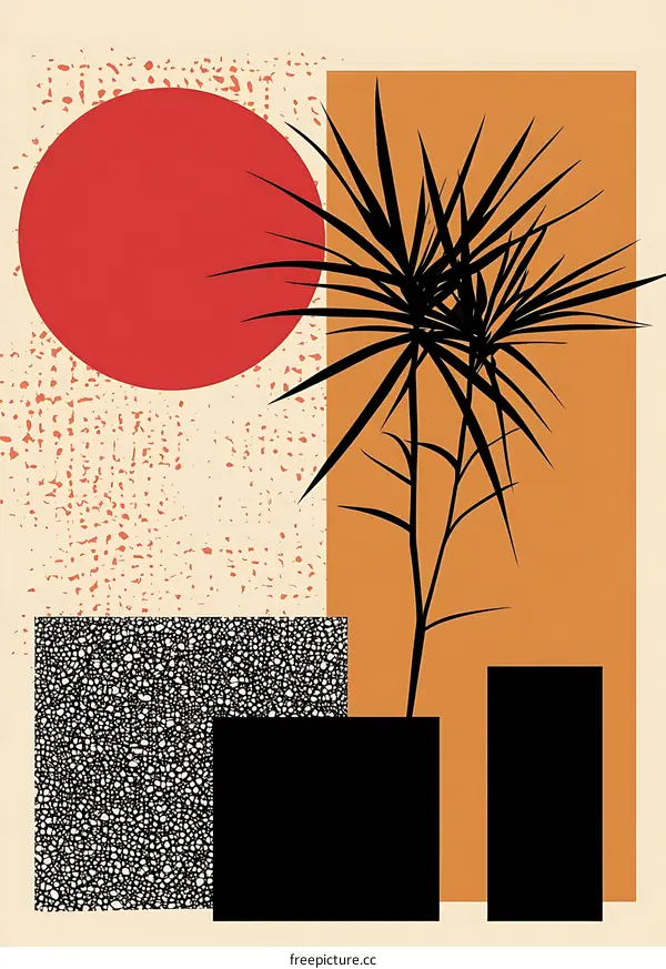 Abstract Art Minimalist Poster with Plant and Circle