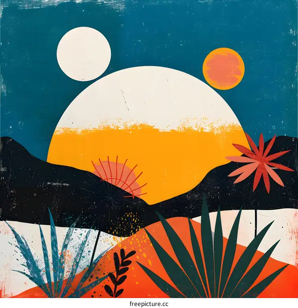 Abstract Landscape with Planets and Plants