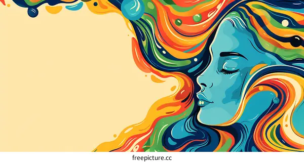 Abstract Portrait of Woman With Colorful Lines