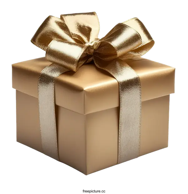 [Transparent Background PNG]Golden Gift Box with Exquisite Ribbon