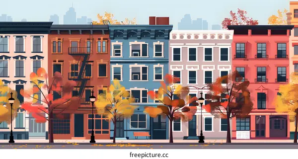 Fall Colors Autumn Foliage Street Buildings