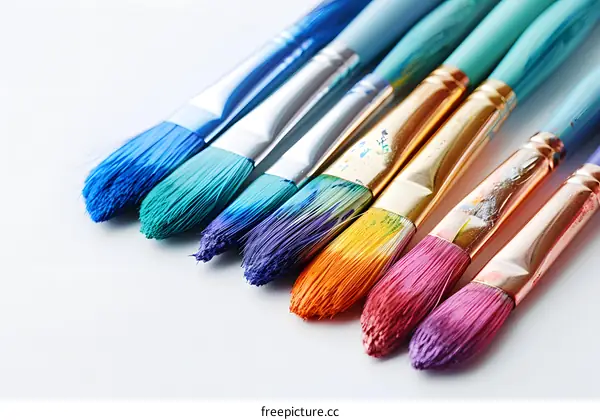 colorful paintbrushes on white background