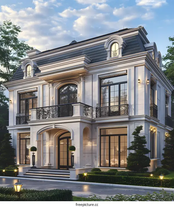 A 3-story white modern villa