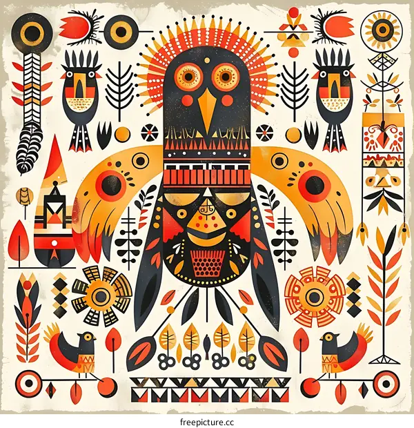 Abstract Owl Bird With Geometric Shapes And Pattern