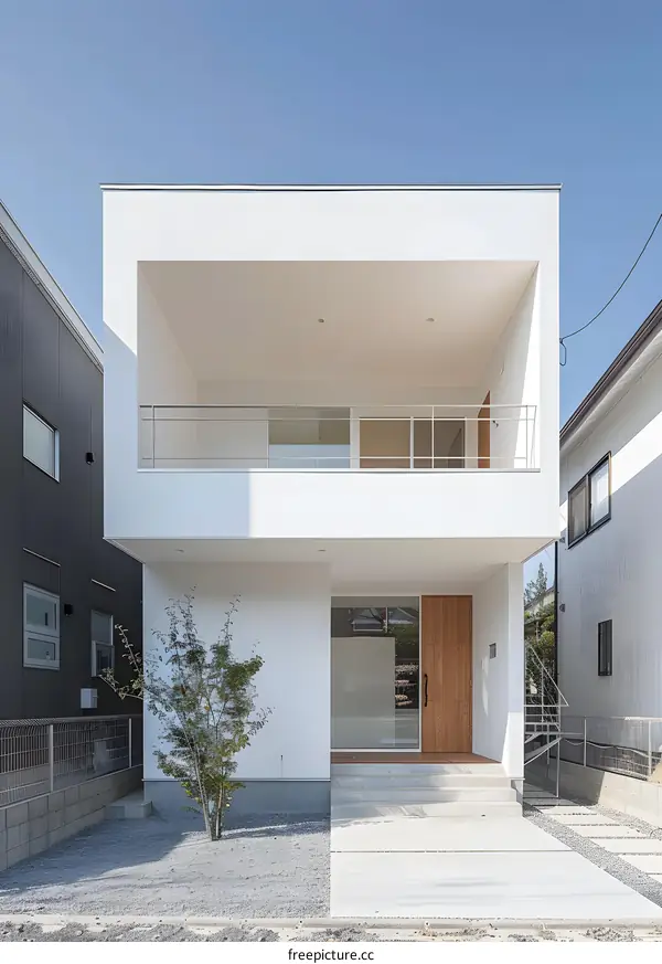 Modern Minimalist White House with a Balcony