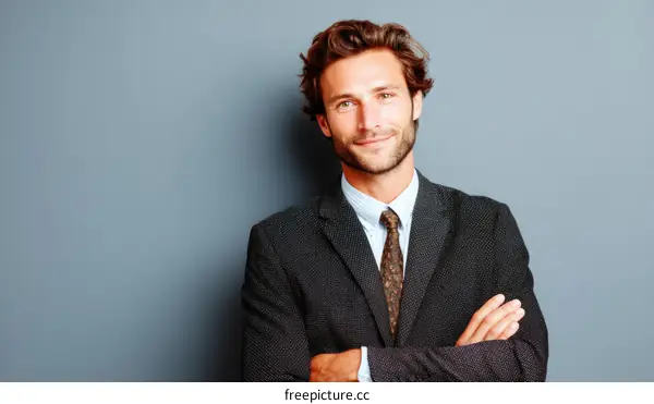 Confident Businessman Portrait Against Gray Background