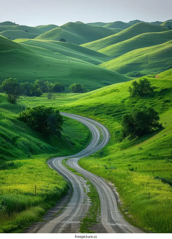 Serpentine Road Through Verdant Hills