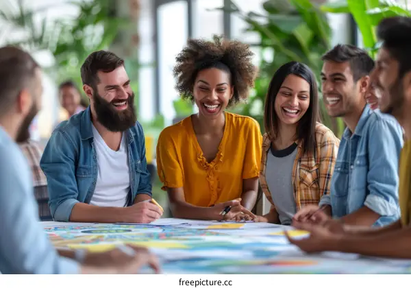 Diverse group of people laughing and smiling