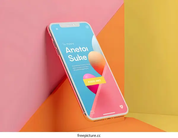 Mockup of Phone with Colorful Abstract Shapes