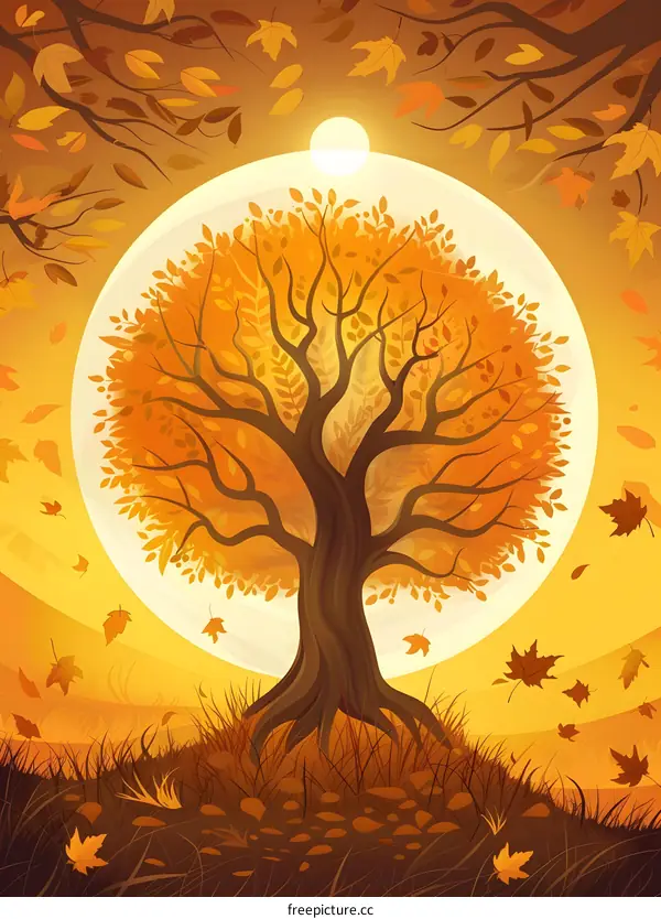 Autumn Tree Illustration With Falling Leaves