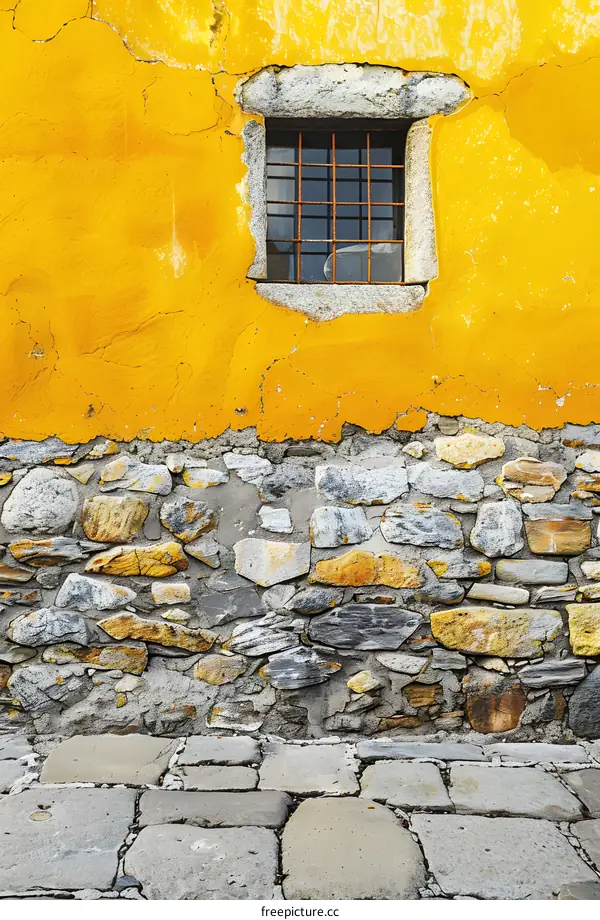 Yellow Wall With Stone Wall and Window