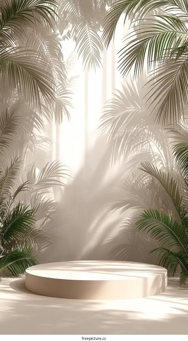 Beige Round Podium with Tropical Plants